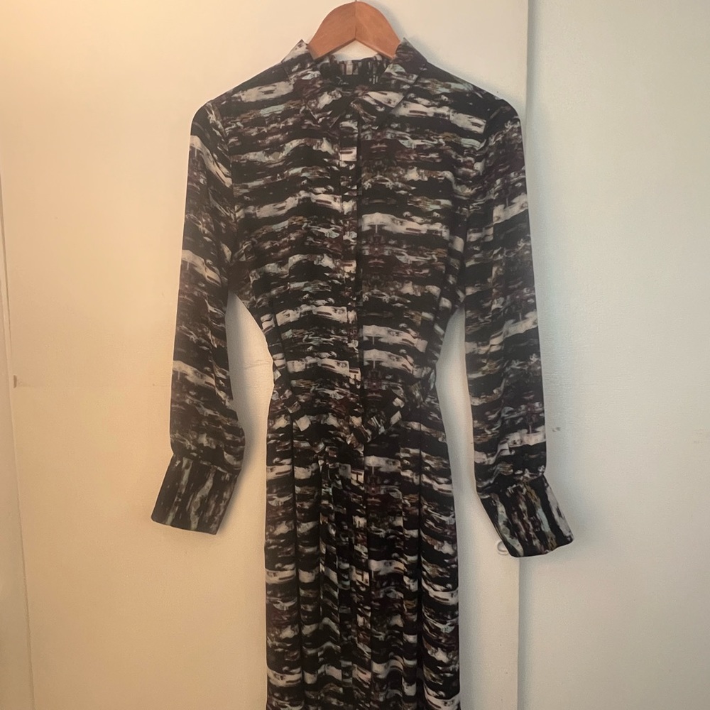 Noir belted shirtdress.  Size M. Multi-colored-black, turquoise, purple, white.